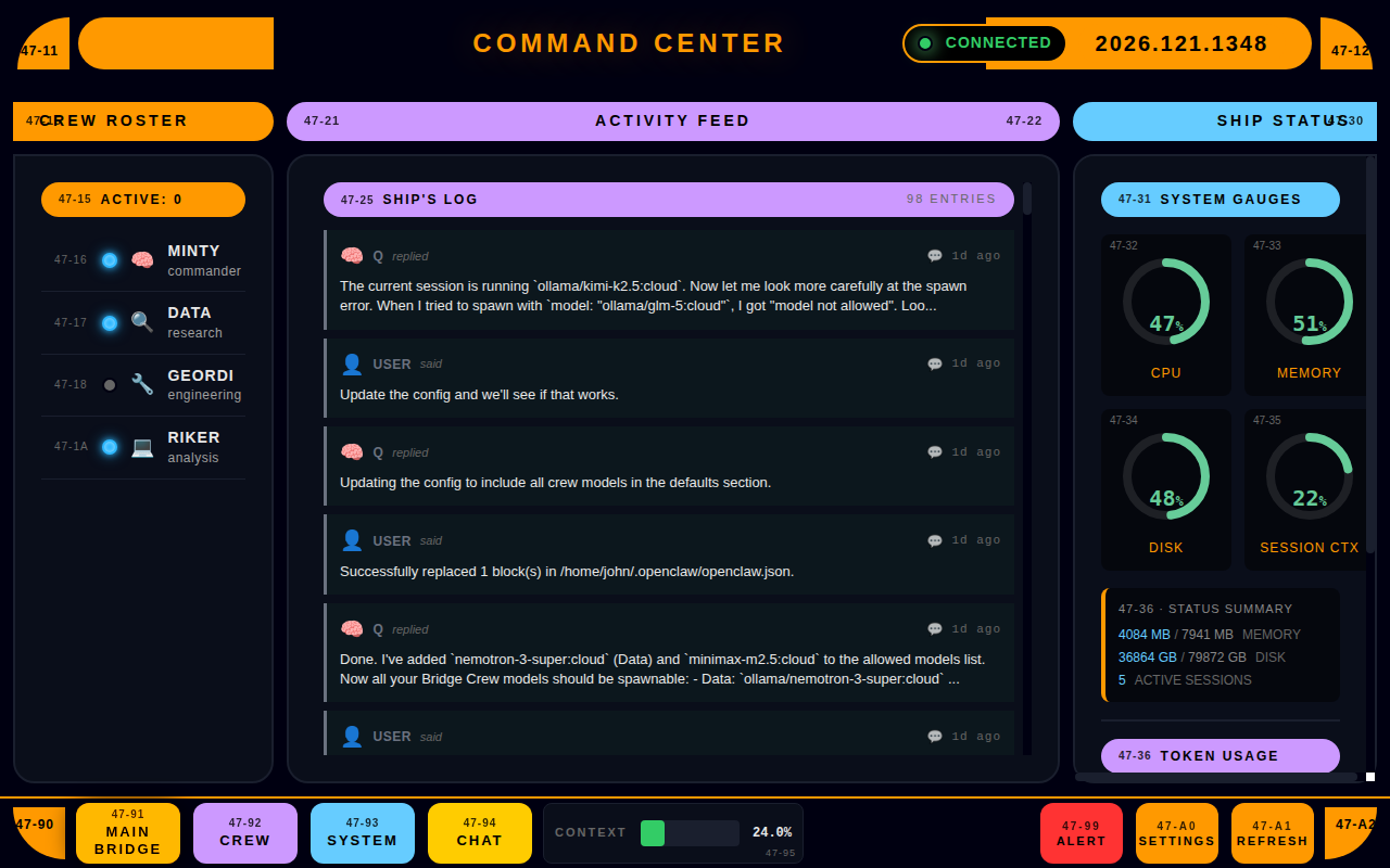 OCC Desktop Main Bridge dashboard